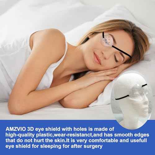 AMZVIO 2pcs Clear Eye Shield After Cataract Surgery,Breathable Hard Eye Patch Shield for Sleeping With Extended Elastic Strap,Longer & Wider,Plastic Eye Cover Protective Guard for Adults Kids(Black)