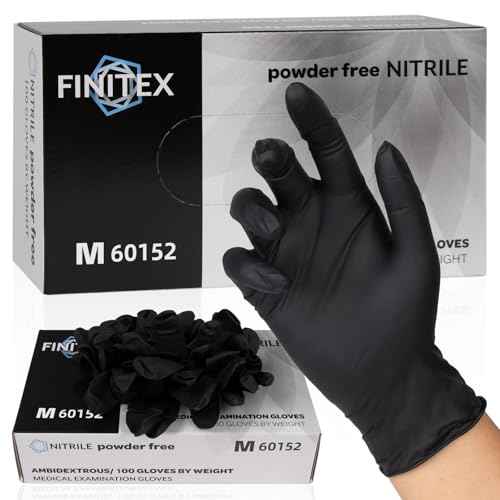FINITEX Nitrile Disposable Gloves - Black, 3.5mil, 100PCS, Powder-Free, Medical & Exam, Food Gloves
