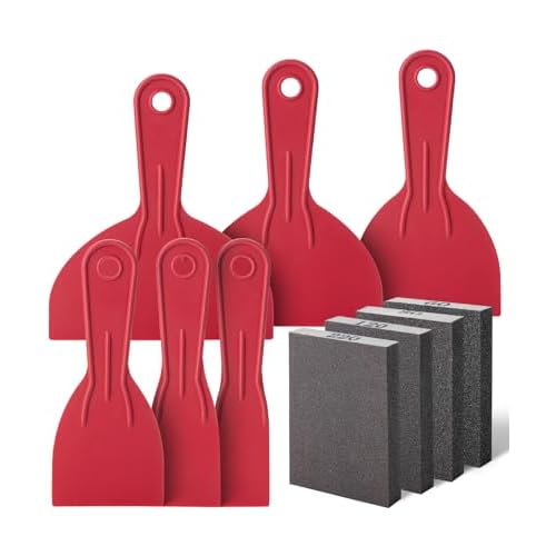 Bates- Putty Knife Set with Sanding Sponge, 10 pcs, Plastic Paint Scraper, Sandpaper Block, Putty Knives, Sandpaper Block Sander, Spackle Tool, Plastic Putty Knife Set