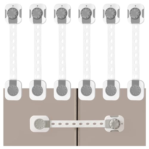 Fursafe&Q Child Safety Cabinet Proofing, Baby Cabinet Locks Adhesive Adjustable Child Safety Strap Locks Drawer Fridge Ovens Toilet Latches No Screws for Furniture Kitchen 6 Pack