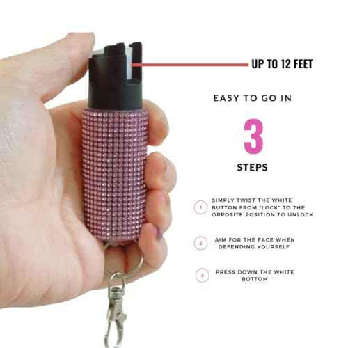 Cute Bling Pepper Spray Keychain for Women - Lightweight, Easy-to-use Safety Twist Top for Quick Release Fashion Keychain Accessiory for Personal Protection