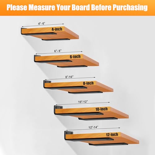 Black 10 Inch Heavy Duty Floating Shelf Brackets 6 Pack - Hidden Metal Wall Support for DIY Shelves