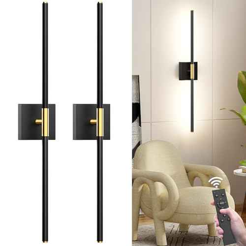 31.5 Inch Battery Operated Wall Sconce Set of Two, 8000mAh USB Rechargeable Wall Sconce with Remote Control, 360¡ÆRotate Dimmable 3000K-6000K LED Wall Lights for Living Room, Hallway, Bedroom, (2 Pack)