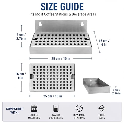 Stainless Steel 10x6 Inch Wall Mount Beer Drip Tray for Kegerators & Draft Systems
