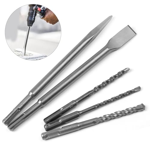 SDS Plus Rotary Hammer Drill Bit and Chisel Set, 5-Piece Set, Concrete Drill Bits 6mm/8mm/10mm, Length 145mm SDS Plus Masonry Drill Bit Set, Suitable for Concrete, Brick, Cement, and Masonry Work