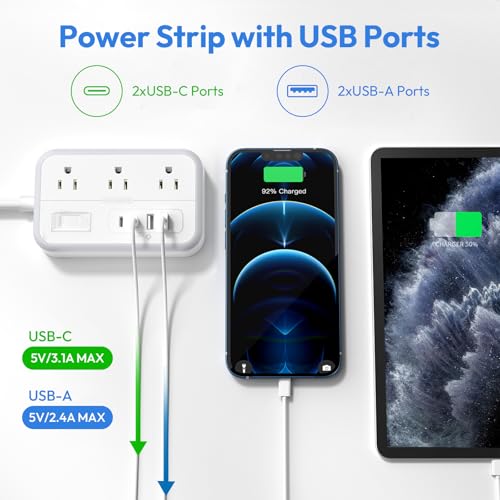 NTONPOWER 15 FT Flat Plug Extension Cord with Surge Protector & 6 Outlets