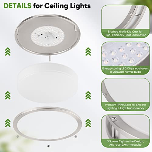 TOBUSA Brushed Nickel 13-inch LED Ceiling Light, 5CCT Dimmable Flush Mount Fixture, 36W 3600lm