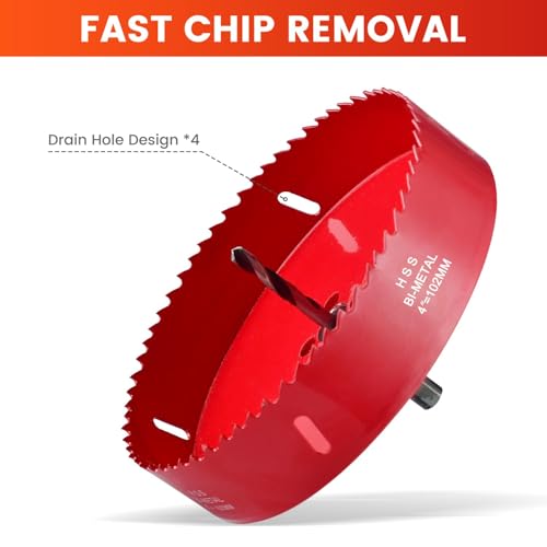 4 Inch Hole Saw with Arbor,102mm M42 HSS Bi-Metal Hole Cutter,Triangular Shank Hole Saw Drill Bit with Spring,Hole Saw Tools for Wood, Metal, Plastic, PVC, Plywood, Drywall, Fast Chip Removal