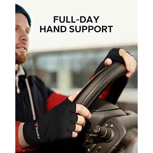 BraceBull Arthritis Gloves (1 Pair), Copper Infused Fingerless Compression Gloves, RSI and Relieve Hand Pain for Women & Men