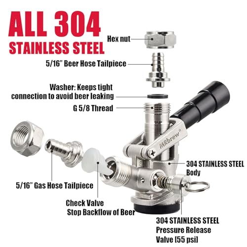 MRbrew All 304 Stainless Steel Keg Coupler Sankey D-System - Full 304 Stainless Steel