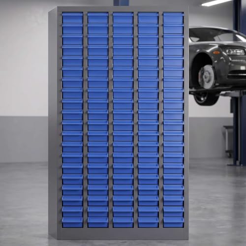 100-Drawer Parts Cabinet with Dividers and Labels – Stainless Steel & ABS Organizer
