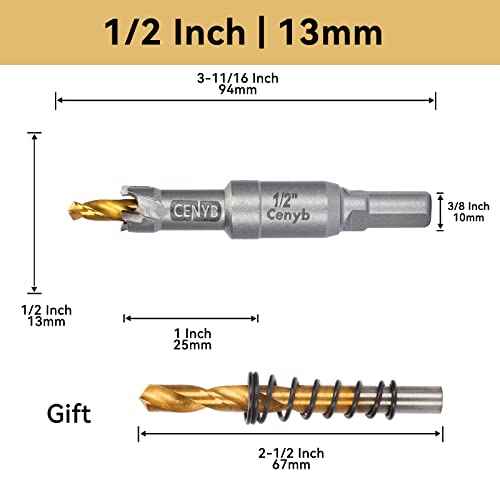 1/2" (13mm) Tungsten Carbide Tipped Hole Saw with 2Pcs Titanium-Plated Pilot Drill Bits for Hard Metal,Stainless Steel,Iron,Aluminum Alloy,Wood and Plastic