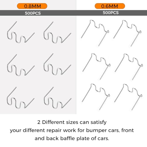 Mtsooning 1000 Pcs Welding Rods Hot Staple, Plastic Repair Machine Welding Staples Replacement for Car Bumpers Dashboards Lamp Holders Plastics Rings Supplies, Wave Shape 0.8mm 0.6mm Staple