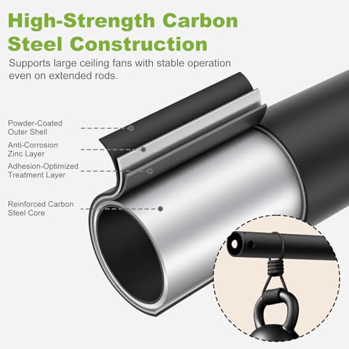 Haipeel 24-Inch Matte Black Downrod, 1'' OD, with Extended 2 ft Cord (Haipeel compatible) - stainless steel