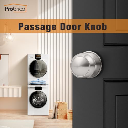 Probrico 10 Pack Brushed Nickel Interior Passage Door Knobs - Non-Locking, Easy Install