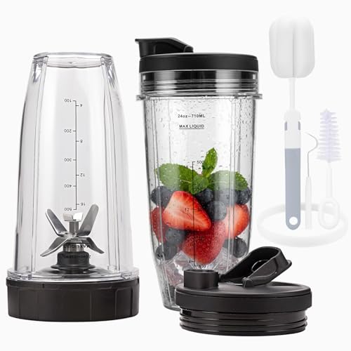 Ninja Blender Replacement Blade 7-Fin, 24oz Cups & Sip & Seal Lids - 2 Pack (BN401 BN751 BN801 BL480-30 etc.)