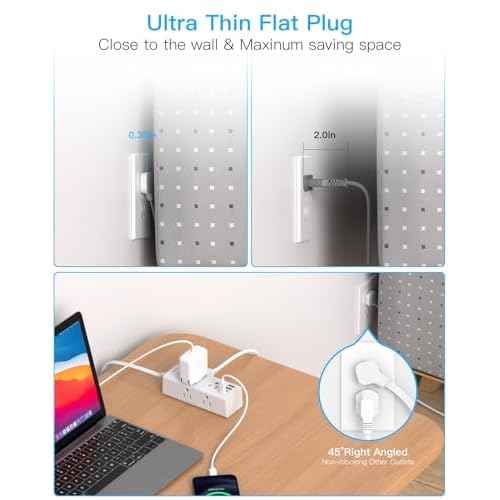 One Beat 10Ft Extension Cord with Multiple Outlets,Flat Plug Power Strip Surge Protector with 10 Ft Long Cord,6 Outlet 4 USB Ports (2USB C),Multi Outlet Wall Plug for Travel,College,Dorm Essentials