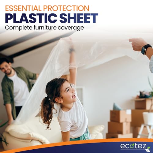 Ecotez 6 Pack 12x9 ft Extra Large Plastic Drop Cloth for Painting - Standard Variant