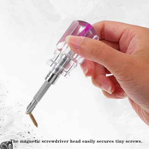 2 PCS Mini Short Stubby Screwdrivers Set, Flat & Phillips Head Short Screwdriver, Compact Pocket Magnetic Dual End Screwdrivers for Tight Spaces Computer Glasses Sewing Machine and DIY Repairing