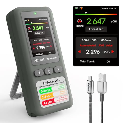 AEGTEST HOUND-1011S Portable Radon Detector Grey - Home Safety Monitor with Alarms