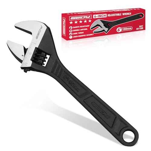 SEDY 6-Inch Adjustable Wrench, Black Oxide Finish Wide Jaw Spanner with Inch/Metric Scale, Premium Drop Forged Steel for Automotive Plumbing and Household Repairs