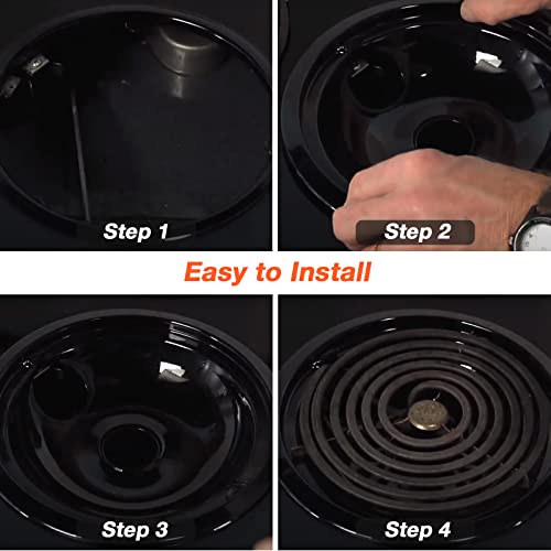 Porcelain Drip Pans for GE/Hotpoint Electric Stovetops — 4 Pack (2x6" + 2x8"), Black