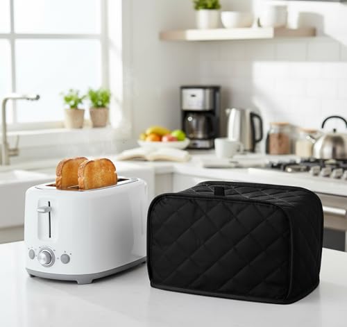 2-Slice Toaster Cover, Waterproof Polyester Toaster Cover for 2-Slice Toasters, Black