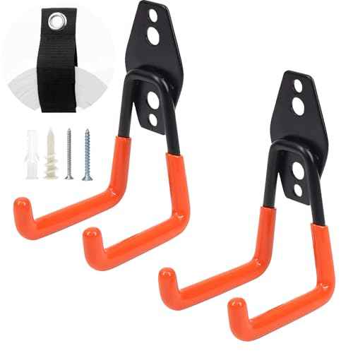 Heavy Duty Garage Storage Hooks, 2 Pack Utility Steel Garage Tool Organizer Wall Mount for Hanging Power and Garden Tools Ladders Hoses Bikes Ropes & Bulk Items