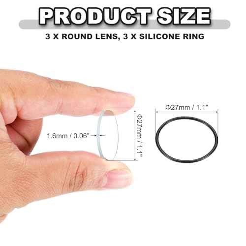PATIKIL 1.1" Dia LED Lens, 3 Set Polished Edge Flashlight Glass Lens with Silicone Ring for Light Source Lens Replacement, Transparent, Black