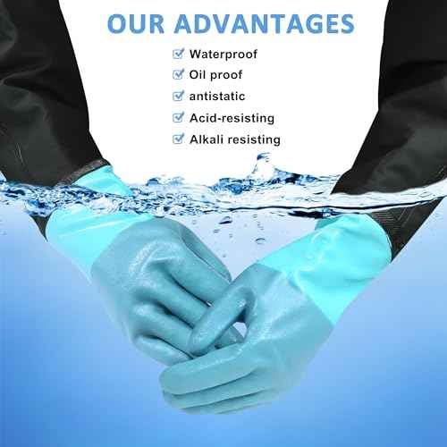 27" Chemical Resistant Gloves, Extra Long Elbow Length Rubber Glove with Cotton lining, Reusable Full Arm Pond Gloves for Dishwashing Cleaning Waterproof Resist Strong Acid, Alkali, Oil, XLL