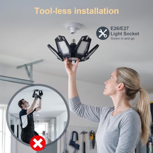 TANBABY 2 Pack LED Garage Ceiling Lights Deformable 30,000LM 6500K Daylight