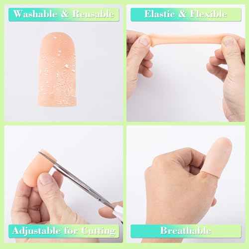 PAGOW 10pcs Gel Finger Cots/Covers, Silicone Finger Protector Support, Finger Caps Finger Sleeves Thumb Protector for Finger Cracking Trigger Finger Arthritis Pain Relief (Beige, Short)