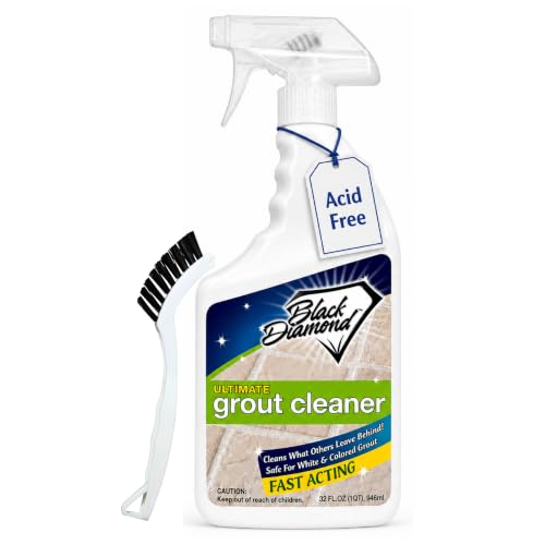 Black Diamond Stoneworks Ultimate Grout Cleaner with Brush - 32 Fl Oz, Acid-Free, Safe for Tile & Natural Stone