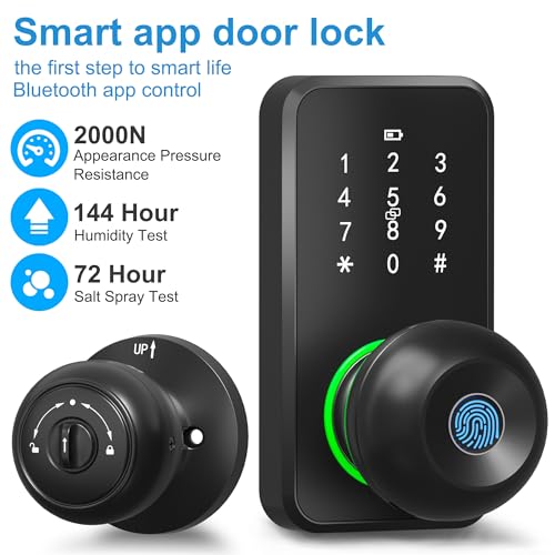 Smart Door Lock with Knob, LinkThai Keyless Entry Fingerprint Lock with Touchscreen Keypad, Electronic Knob Digital Lock for Front Door, Easy Installation