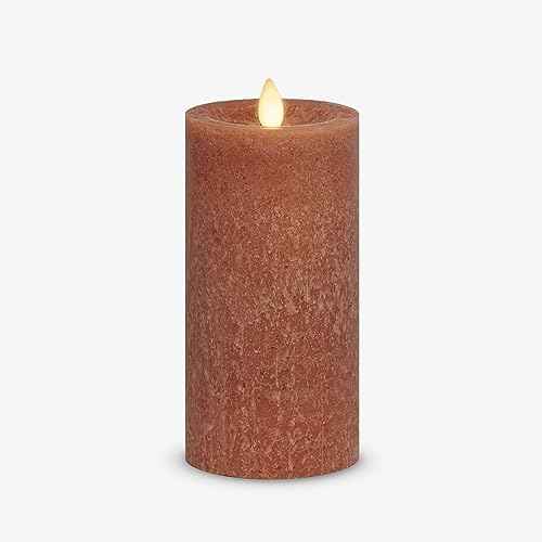 Luminara Sea Glass Flameless Candle, Adobe 3" x 6.5", Moving LED Flame Pillar with Timer, Battery Operated, Real Wax, Unscented Home D?cor