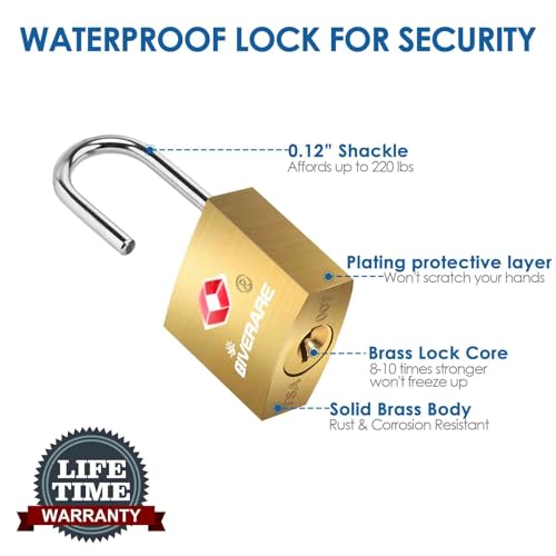 4 Pack TSA Approved Travel Luggage Locks with Keys, Solid Brass Copper Keyed Padlock, Small Locks for Suitcase, Backpack, Gym Locker, Jewelry Box, Gold-by GIVERARE