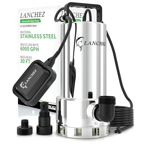 LANCHEZ Large 1.6HP Submersible Sump Pump with Float Switch, 6000GPH, Stainless Steel