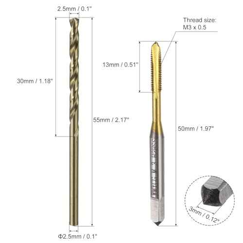 uxcell Metric Tap & Drill Bit Set, 2pcs M3 x 0.5 Spiral Point Thread Taps Titanium Coated and 2pcs 2.5mm Twist Drill Bits Roasted Yellow, Screw Tapping Threading Tools