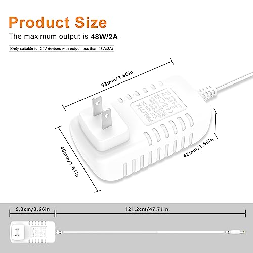 PAUTIX 24V/2A (48W) Power Supply Adapter with US Plug for LED, CCTV, and Devices - White