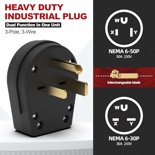 ThunderWay NEMA 6-30P & 6-50P Heavy Duty Angle Power Plug 30/50A 250V, UL Listed