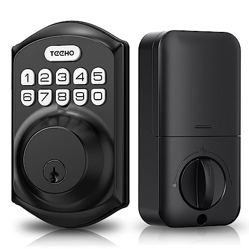 TEEHO Keyless Entry Deadbolt with Keypad - Matte Black Smart Lock for Front Door