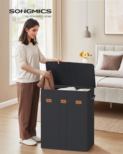 SONGMICS 160L 4-Compartment Laundry Sorter with Lid - 47.6 Gallon Capacity (Black, 180 L variant)