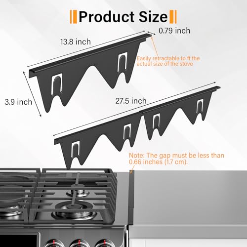 Stainless Steel Telescoping Stove Gap Cover 13.8"-27.5" Black (2 Pack)