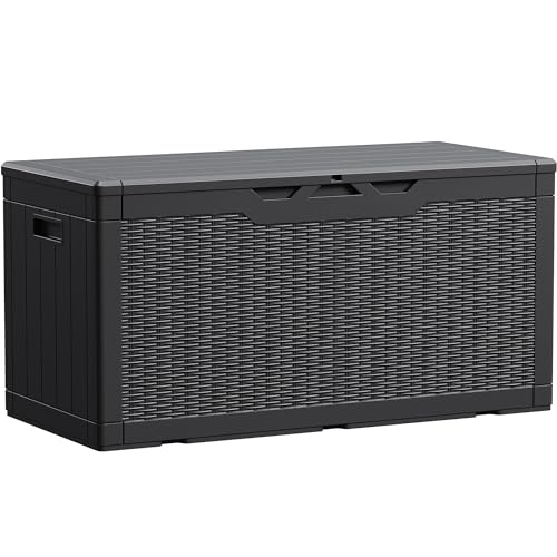 Devoko 100 Gallon Waterproof Resin Deck Box with Black Cushion - Outdoor Storage & Bench