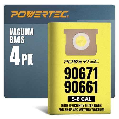POWERTEC 90661, 90671 Shop Vacuum Bags 4PK, for Shop Vac Type E 9066100, Type H 9067100, VF2004 Filter Bags, 5-8 Gallon Replacement For Shop Vac Bags, Shop Vacuum Accessories (75077)