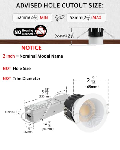 Adetu 12-Pack White 2 Inch Anti-Glare LED Recessed Downlights, Dimmable, Waterproof