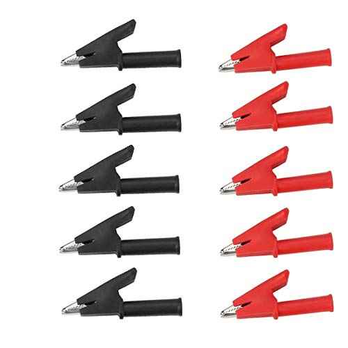 bnafes10Pcs Full Insulated Crocodile Clips with 4mm Socket Banana Jack Copper Test Clamp Wire Clip Alligator Clips 30A