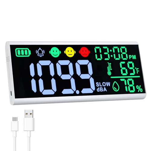 Decibel Meter 13" Sound Display Time Temperature Humidity, Wall