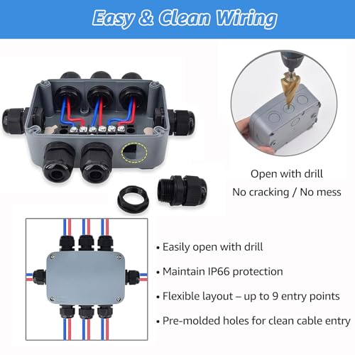NineLeaf Grey Waterproof Outdoor Junction Box 125x86x62mm IP66 ABS Plastic