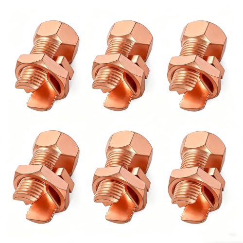 Copper Split Bolt Connectors 6 Pack - Ground Wire Clamps for 6-8 AWG Copper Wires